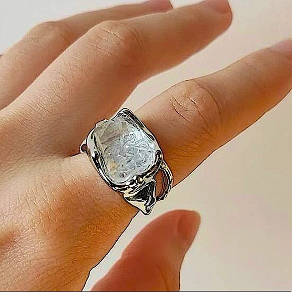 STERLING SILVER IRREGULAR CRYSTAL RING ROUGH STONE - Picture 3 of 9